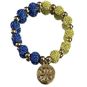 Rustic Cuff Metal Stainless Steel Shambala Beaded Stretch Bracelet yellow blue
